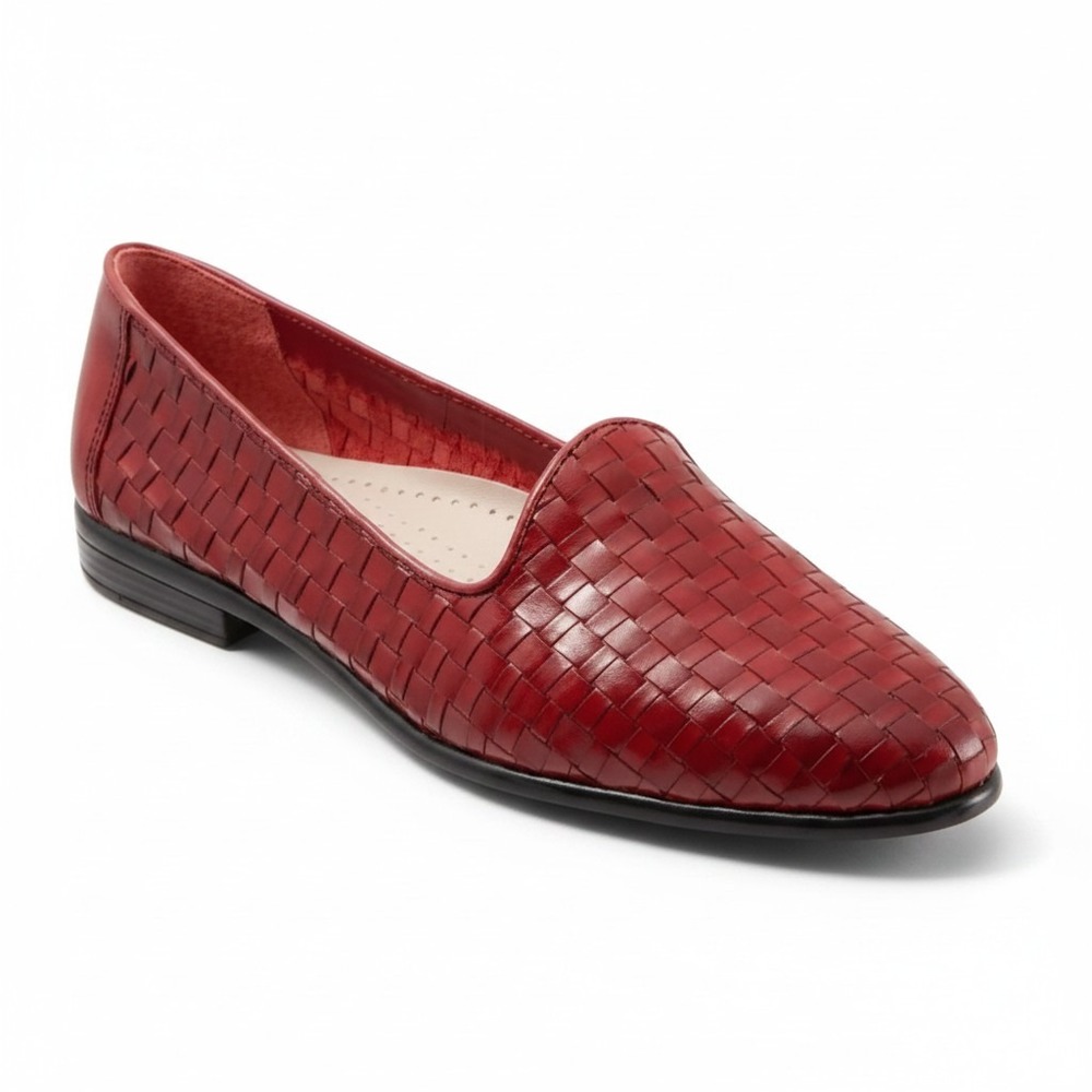 Trotters Liz Woven Leather Slip On Loafers Burgundy Extra Wide Shoes Size 8 WW